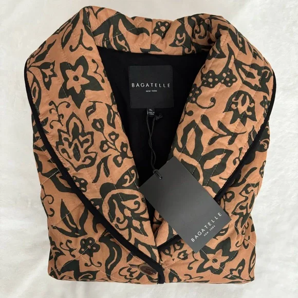 BAGATELLE Quilted Brown & Black Floral Belted Jacket--NWT--XL - Picture 14 of 16